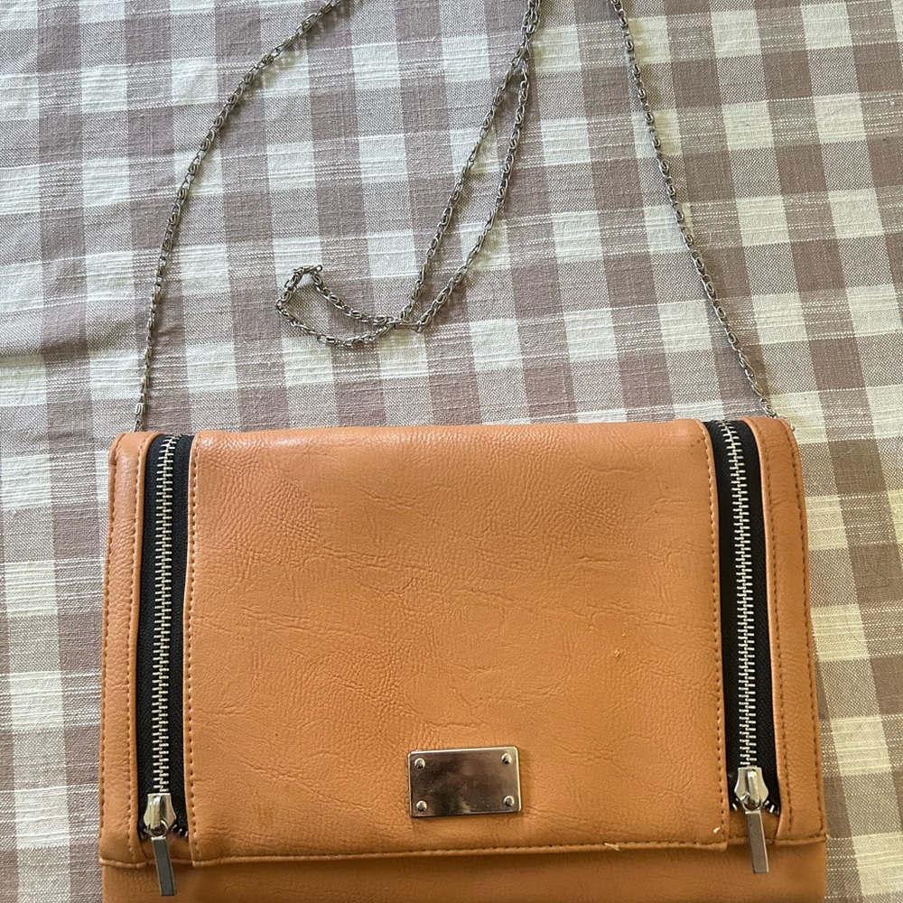 Brown orange-ish Leather bag silverChain Strap Bag